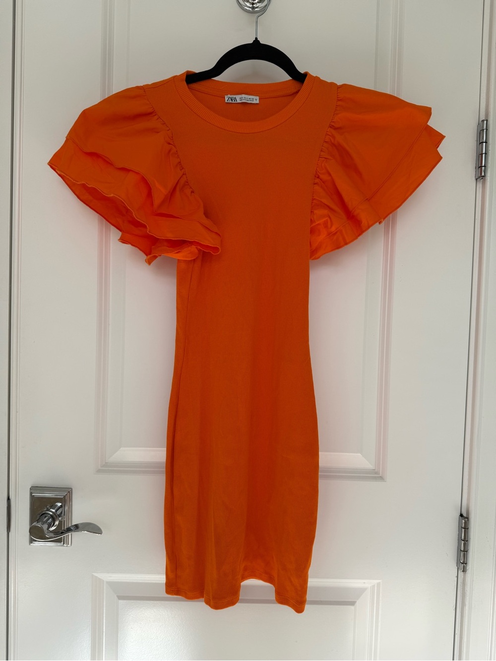 Zara Orange Ruffle-Sleeve Shift Dress
